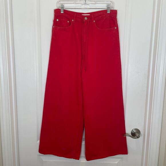 COS Wide-Leg Drawstring Denim Trouser Jeans Cherry Red Cotton Lyocell 2